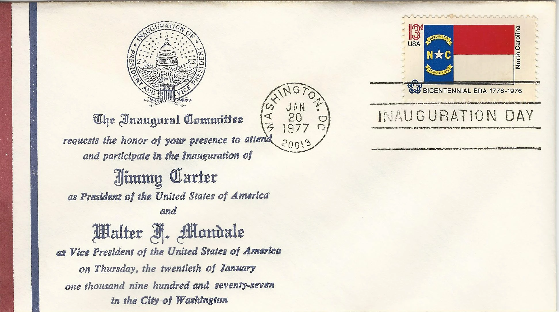 Inauguration Jimmy Carter & Walter Mondale Postmark #1:&hellip;